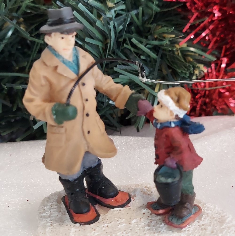 Father Son Ice Fishing Christmas Village Figurine